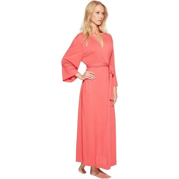 NWT $180 New Natori Light Green Robe Womens M Long Soft Solid Silky Pockets Pale - Picture 2 of 12